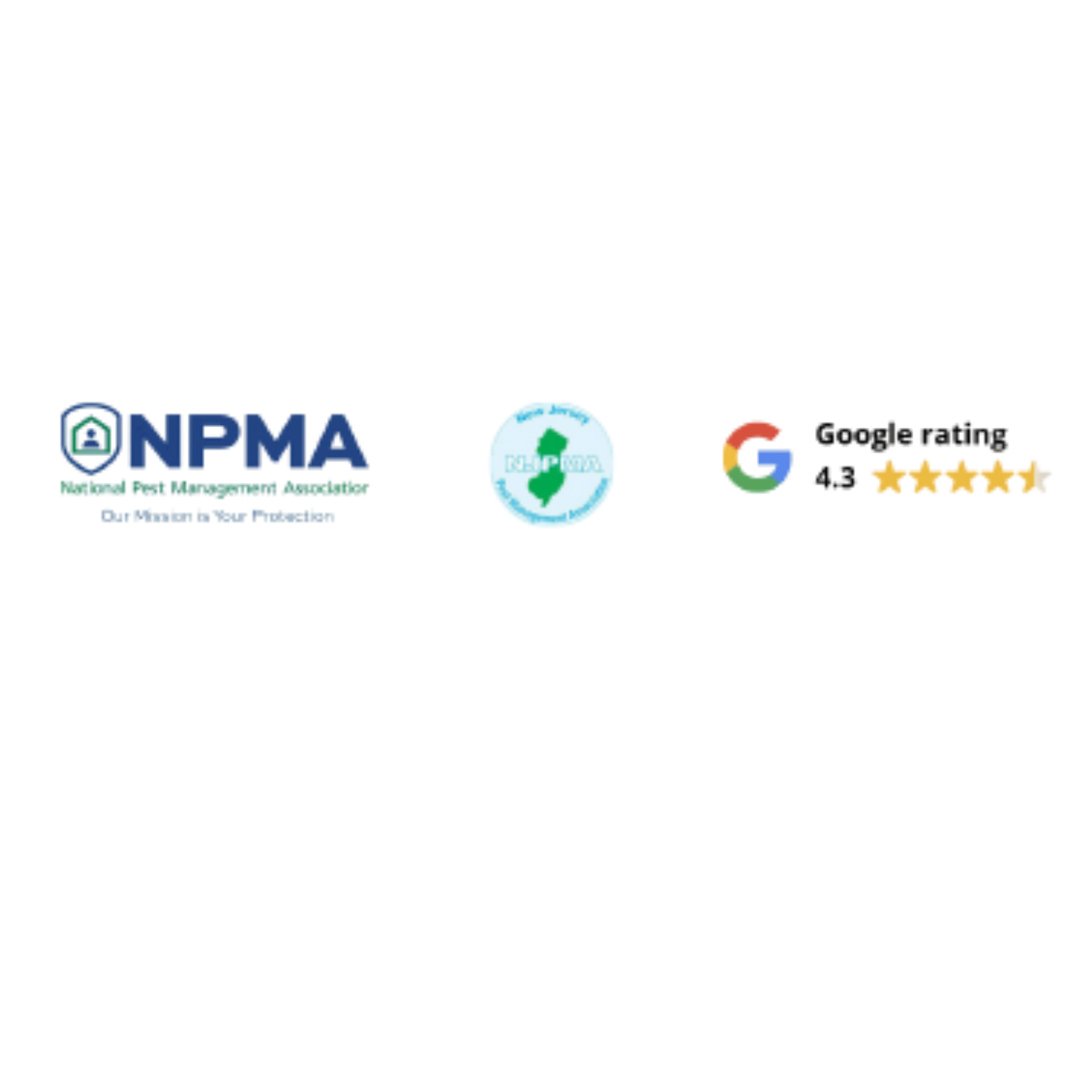 NPMA Member, NJ NPMA Member, Google Rating 4.3 Stars